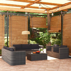 Set Divani da Giardino 9 pz con Cuscini in Polyrattan Grigio - Grigio - Vidaxl precio