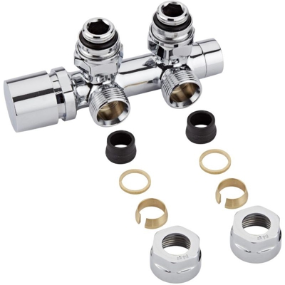 Hudson Reed Valvola Multiblock ad 'H' Per Termosifoni e Scaldasalviette - Raccordo Maschio 3/4' - Adattatori Ø16mm Rame - Controllo Manuale