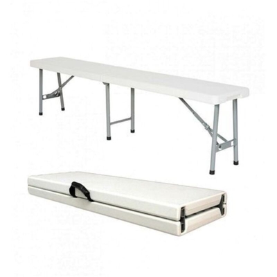 Panca Portatile Pieghevole, Panca In Plastica Resistente, 183 x 43 x 30 cm, Bianco, Pieghevole a metà, Pacco da 2, Capacità di seduta: 2 a 4 persone