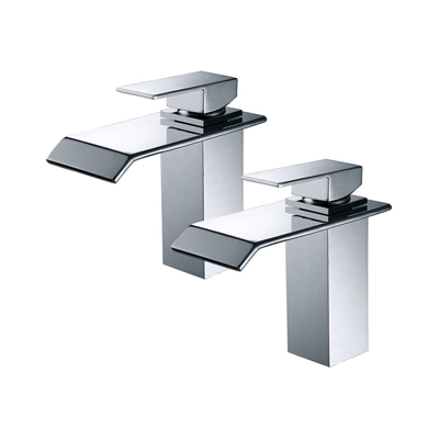 2X Rubinetto Bagno Design Moderno a Cascata Miscelatore Monocomando Ottone Cromato
