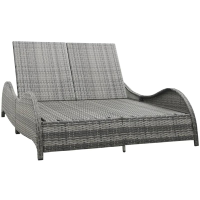 Lettino Prendisole Doppio con Cuscino in Polyrattan Antracite - Antracite - Vidaxl