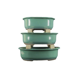 Vasi per bonsai Giapponesi Morrisan ovali in gres smaltati verde (Set da n.3 pezzi) - B21-23 precio