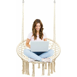 Costway - Amaca Sedia Sospesa Poltrona Sospesa, Carico 150kg, Corde di Cotone e Anelli di Metallo, 80 x 60 x 100 cm en oferta