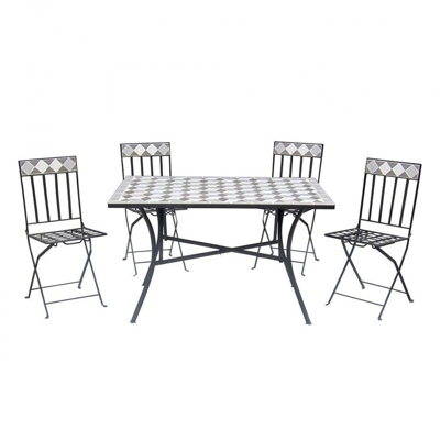 Set pranzo da giardino con tavolo e 4 sedie pieghevoli in mosaico di ceramica