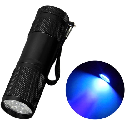 9LED Torcia UV Torcia Lampada Lampada Alluminio Ultravioletto Blacklight Detector torcia,Nero