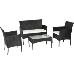 Beneffito - TULUM - Mobili da giardino in resina intrecciata NERA - 4 posti: 1 divano, 2 poltrone, 1 tavolino - Cuscini BEIGES con cerniera - Beige precio