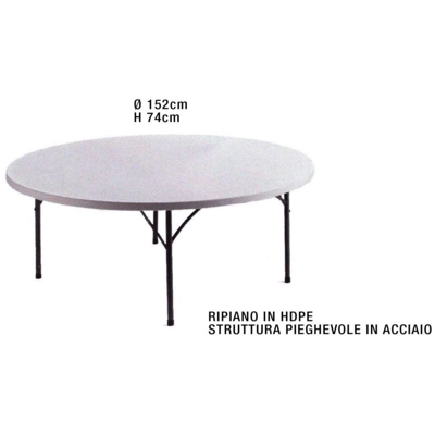 Tavolo Tondo Pieghevole Cm.152 H74 Bianco | Pz