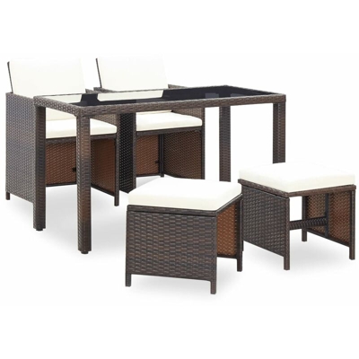 Set da Pranzo da Giardino con Cuscini in Polyrattan Marrone vari modelli modelli : 5 Pz