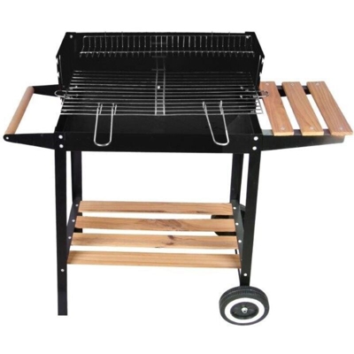 Barbecue BBQ rettangolare con struttura in acciaio 2 ripiani in legno a carbone