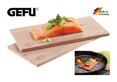 Set 2 Pz Tavoletta In Legno Di Cedro X La Cottura Di Pesce E Carne Su Barbecue