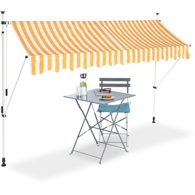 Relaxdays - Tenda da Sole, Protezione per il Balcone, Regolabile, senza Forare, a Manovella, Larga 300 cm, a Righe Gialle