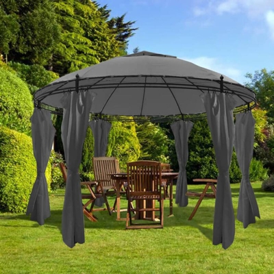 Gazebo Rotondo con Tende 3,5 x 2,7 m Antracite - Antracite - Youthup