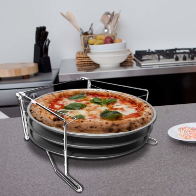 Set Cottura Pizze 3 Ripiani Con 3 Teglie Pizza e Supporto Forno Teglia 29 Cm