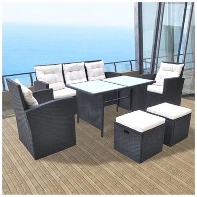 18 Pz Set Mobili Da Giardino In Polirattan Nero