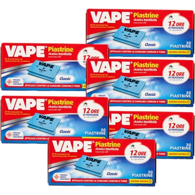 Vape piastrine insetticida zanzare per elettroemanatore 6 scatole da 30 piastrine