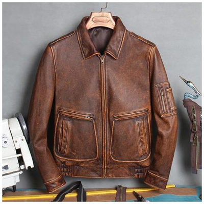 Più Cappotto Di Pelle Bomber Giacca Di Pelle Bovina Spessa Vestiti Vintage Genuini [ giallo / Xxxl]
