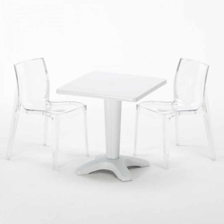 Grand Soleil - Tavolino Quadrato 70x70 cm e 2 Sedie Colorate Trasparenti Caffè | Femme Fatale Trasparente - Bianco características