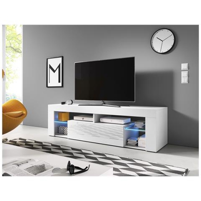 Porta Tv Moderno Brodia 2 Led Bianco / bianco Lucido 140cm