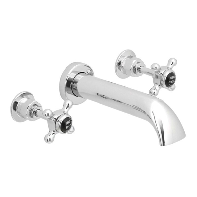 Hudson Reed Elizabeth Rubinetto Miscelatore Tradizionale da Parete a 3 Fori per Vasche - Design a Croce Vittoriano in Ottone - Finitura Cromata con