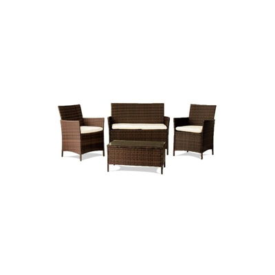 Set salottino da giardino in polyrattan marrone composto da 4 pezzi divano, tavolino e 2 poltrone arredamento da esterno - Marrone