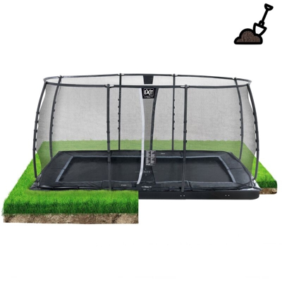 Exit - SOLO TRAMPOLINO Tappeto elastico da giardino interrato rettangolare 244x427cm con rete di sicurezza - nero. Telaio ultra stabile e doppie