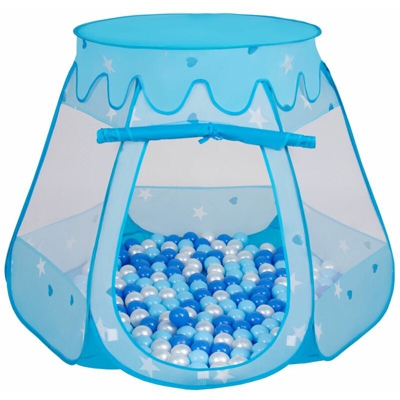 Selonis Tenda 105X90cm/300 Palline Castello Con Palline Colorate Per Bambini, Blu:Azzurro/Blu/Perla - blu:azzurro/blu/perla