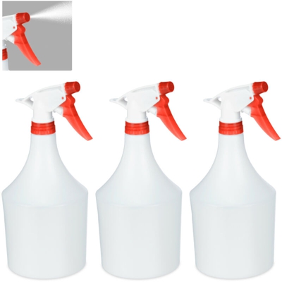 Bottiglie Spray, Set da 3, Erogazione Regolabile, 1 Litro, Vaporizzatore, Nebulizzatore Piante, bianco/rosso