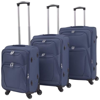 3 Pz Set Di Valigie Trolley Morbide Blu Marino