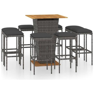 Set Da Bar Per Giardino 9 Pz Con Cuscini In Polyrattan Grigio