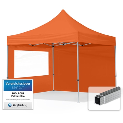 Gazebo Pieghevole Giardino 3x3m - 2 laterali Alluminio Telo PES300 100% Impermeabile Padiglione Mercati Sagre arancione