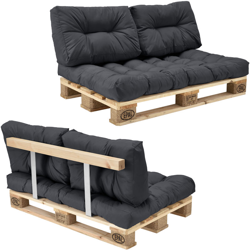 [en.casa] - Divano paletta euro-sofá - a 2 posti con cuscino - [grigio scuro] set completo incl. Schienale con 1 pallet características