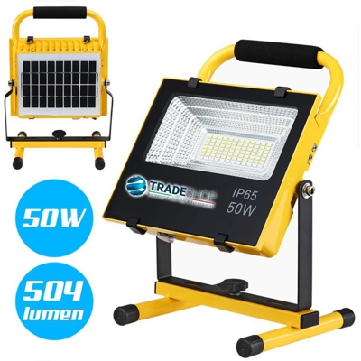 Lampada Faro Lavoro Portatile Con Pannello Solare 50W 504Lm Luce Emergenza Sos