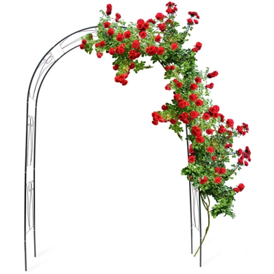 Arco per Rose Rampicanti, HLP 233x153x39 cm, Decorazione Giardino, Sostegno per Piante in Metallo, Verde Scuro