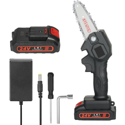 Asupermall - Motosega nera, standard europeo, mini batteria al litio da 24 V (una batteria e una carica) características