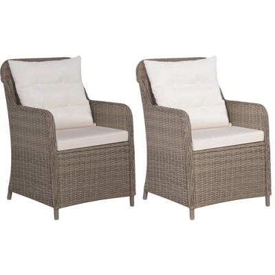 Sedie da Esterno con Cuscini 2 pz in Polyrattan Marrone