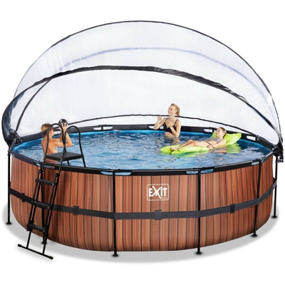 Solo Piscinefuoriterra - SOLO Piscina rotonda ø488x122cm con cupola e filtro a sabbia - marrone. Struttura robusta in acciaio nero e pareti a 3