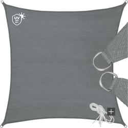 Tectake - vela ombreggiante quadrata in polietilene, grigio - telo ombreggiante, ombreggiante, telo vela ombreggiante - 500 x 500 cm - grigio en oferta