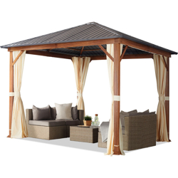 Gazebo da giardino 3x3 m look legno, tetto Hardtop in acciaio, 4 teli laterali color crema en oferta