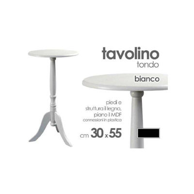 Tradeshop - TAVOLO TAVOLINO TONDO BIANCO IN LEGNO 30X55 CM SALOTTO GIARDINO ARREDAMENTO CASA