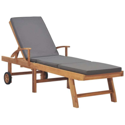Lettino Prendisole con Cuscino in Massello di Teak Grigio Scuro - Grigio - Vidaxl precio