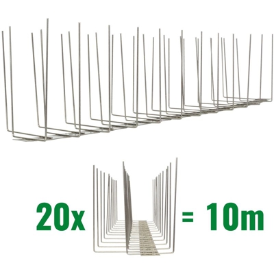 Pestsystems - 10 metri Dissuasori di picchi anti-piccione V2A-Titan con base di acciaio inossidabile - 3-striscia di Picchi antipiccione la soluzione