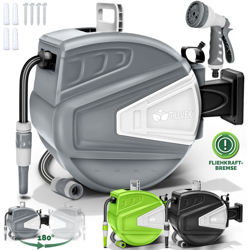 tillvex Avvolgitubo da Giardino 20+2m Nero | Avvolgitubo da Parete e tubo da giardino | Girevole di 180° | Scatola con avvolgitubo automatico | en oferta