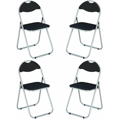 Set Di 4 Sedie Slim Salvaspazio Nera Opaca Pieghevole Per Festa In Casa Giardino Colore Nero, Cm 44 X 45 X 79 H