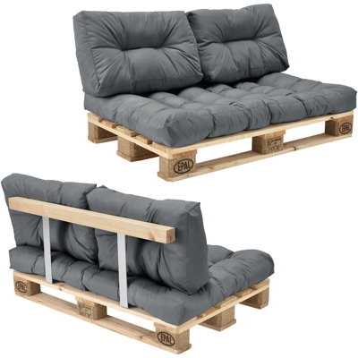 [en.casa] - Divano paletta euro-sofá - a 2 posti con cuscino - [grigio chiaro] set completo incl. Schienale con 1 pallet