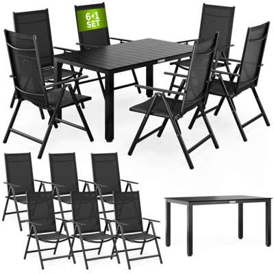 Tavolo e sedie da giardino alluminio 6 sedie pieghevoli tavolo da giardino WPC 140x80x74 mobili da giardino grigio - Casaria