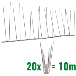Pestsystems - 10 metri Dissuasori di picchi anti-gabbiani V2A-Standard con base di acciaio inossidabile - 2-striscia di Picchi antigabbiani la precio