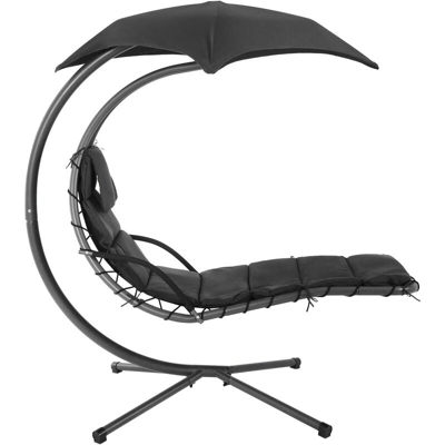 Sedia Sospesa con Supporto e Parasole, Sedia a Sdraio, Poltrona Sospesa con Materassino di 5 cm, Sedia ad Altalena, Capacità di Carico di 150 kg, per