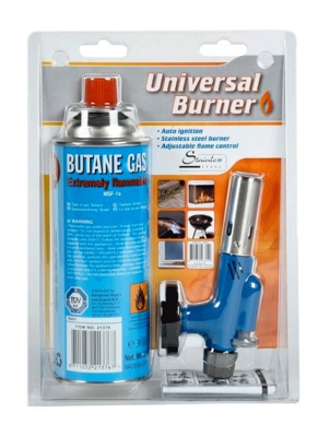 Bakaji - BRUCIATORE A GAS UNIVERSALE ACCIAIO INOX CON CARTUCCIA GAS BUTANO FORNELLO BBQ
