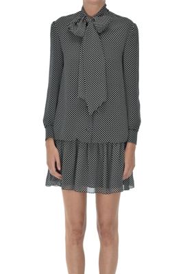 Polka dot print silk dress