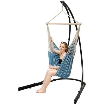 Amanka - Supporto Amaca con XXL Sedia Sospesa 360° Poltrona Dondolo Giardino Blu Bianco